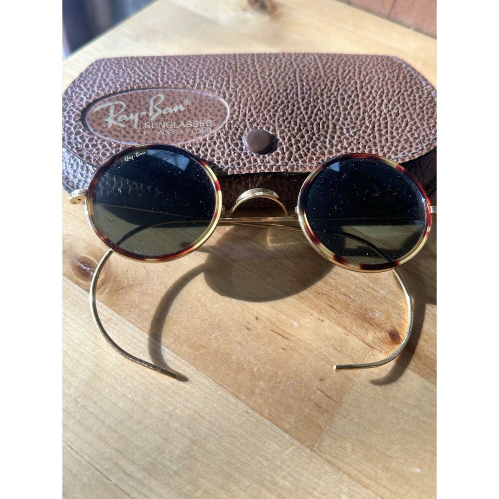 Vintage B&L Ray-Ban Round Metal Tortoise Sunglasses Bausch & Lomb Cable Temples